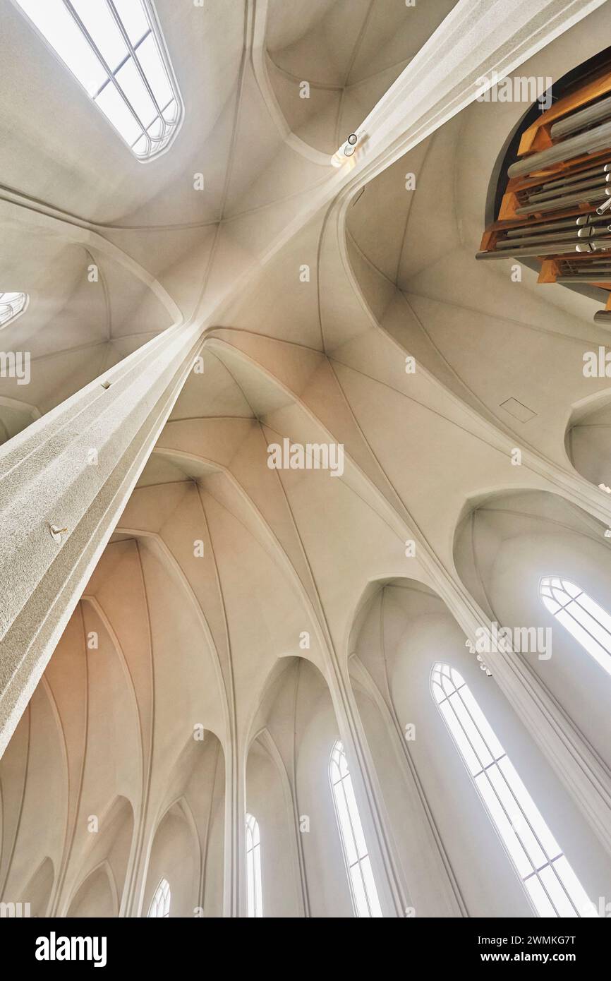 Innenarchitektur der Hallgrimskirkja Kirche; Reykjavik, Island Stockfoto