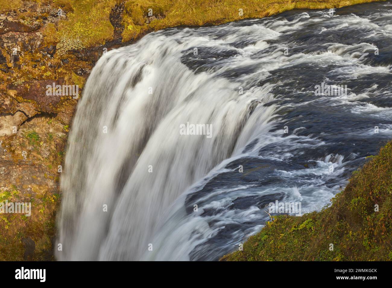 Nahaufnahme der Skogafoss Falls in Südisland; Island Stockfoto