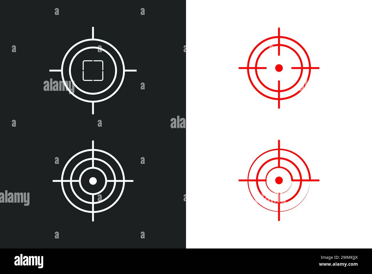 Symbolgruppe für Zielziel. Fokussierung Cursor-Bullseye-Markierungen. Stock Vektor