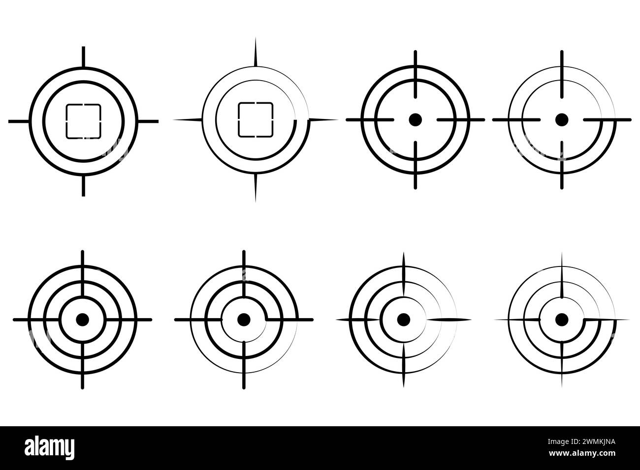 Symbolgruppe für Zielziel. Fokussierung Cursor-Bullseye-Markierungen. Stock Vektor