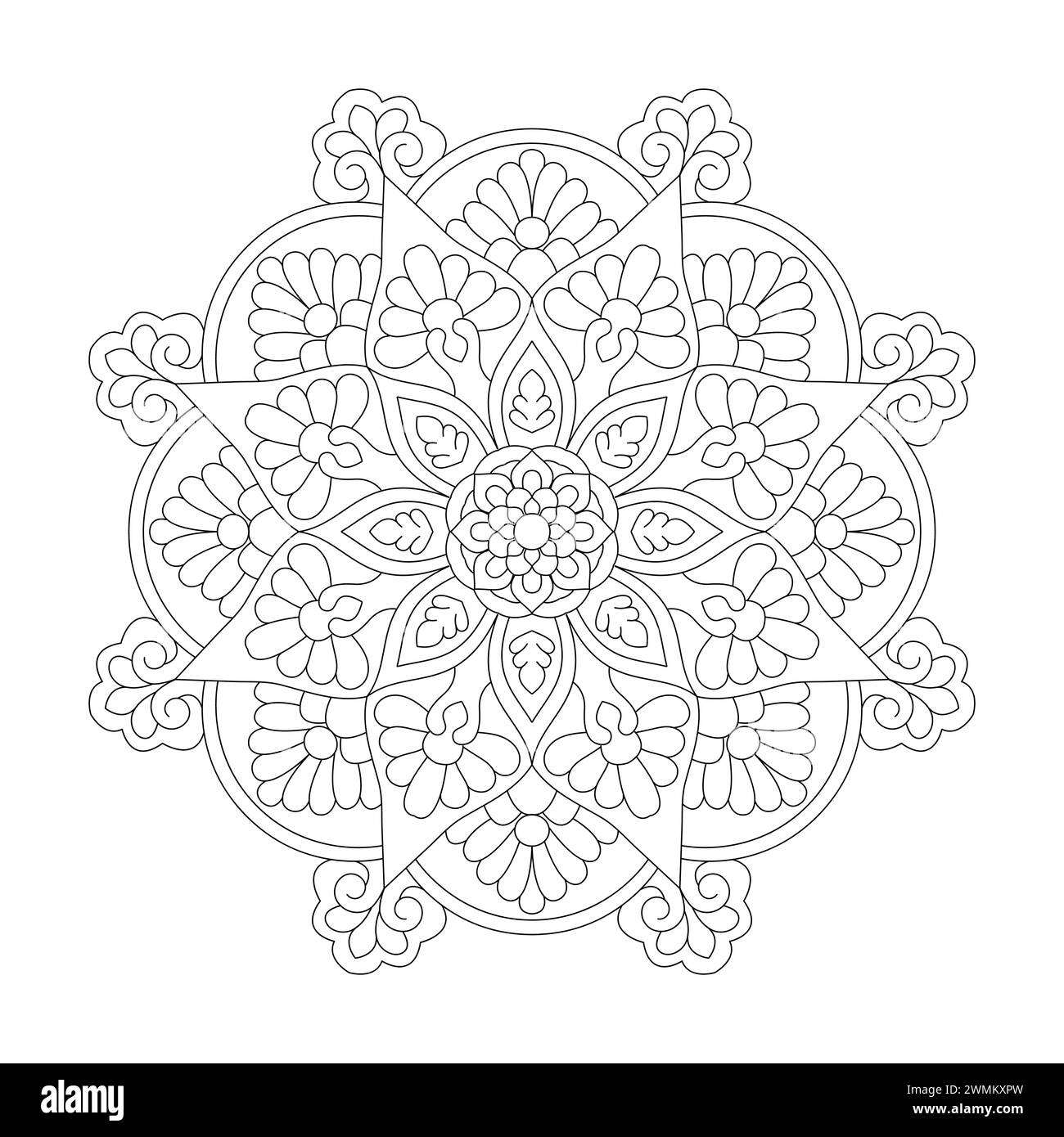 Ein nahtloses Muster aus kompliziertem Mandala für Malbuchseite, Vektordatei Stock Vektor