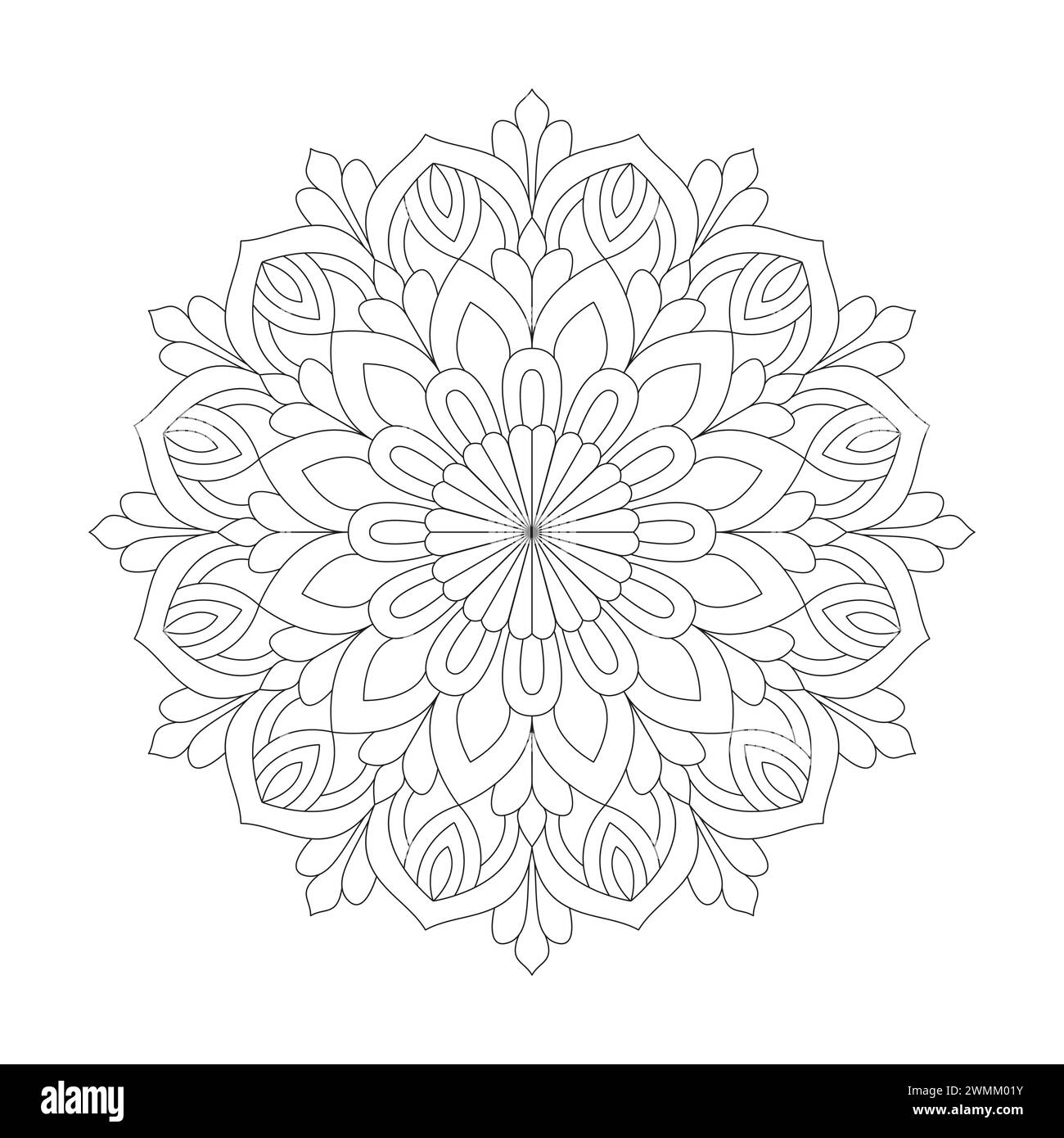 Rätselhafte Floral Mandala Malbuchseite für KDP Book Interior. Friedliche Blütenblätter, Fähigkeit zum Entspannen, Gehirnerlebnisse, harmonischer Hafen, friedlicher Po Stock Vektor