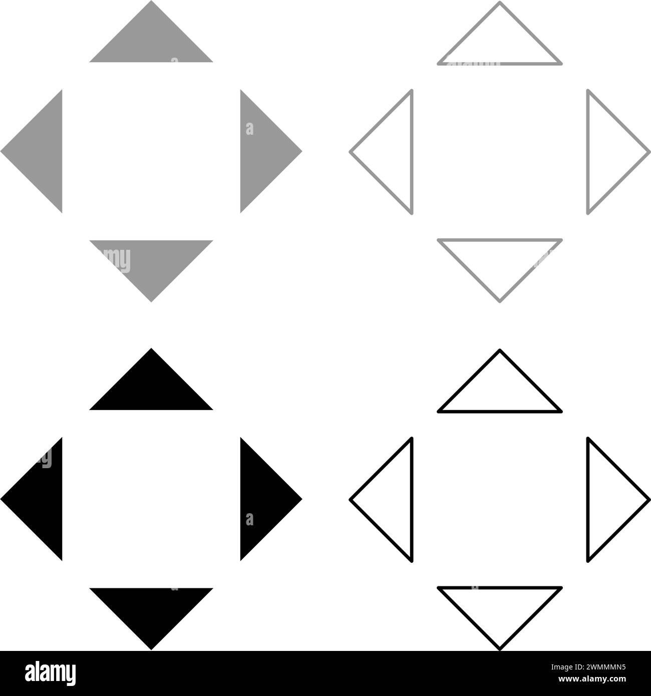 Vier Pfeile, die von der Mitte des Symbols zeigen, setzen Sie das Symbol Grau Schwarz Farbe Vektor-Illustrationsbild einfache ausgefüllte Kontur Kontur Linie dünn Stock Vektor