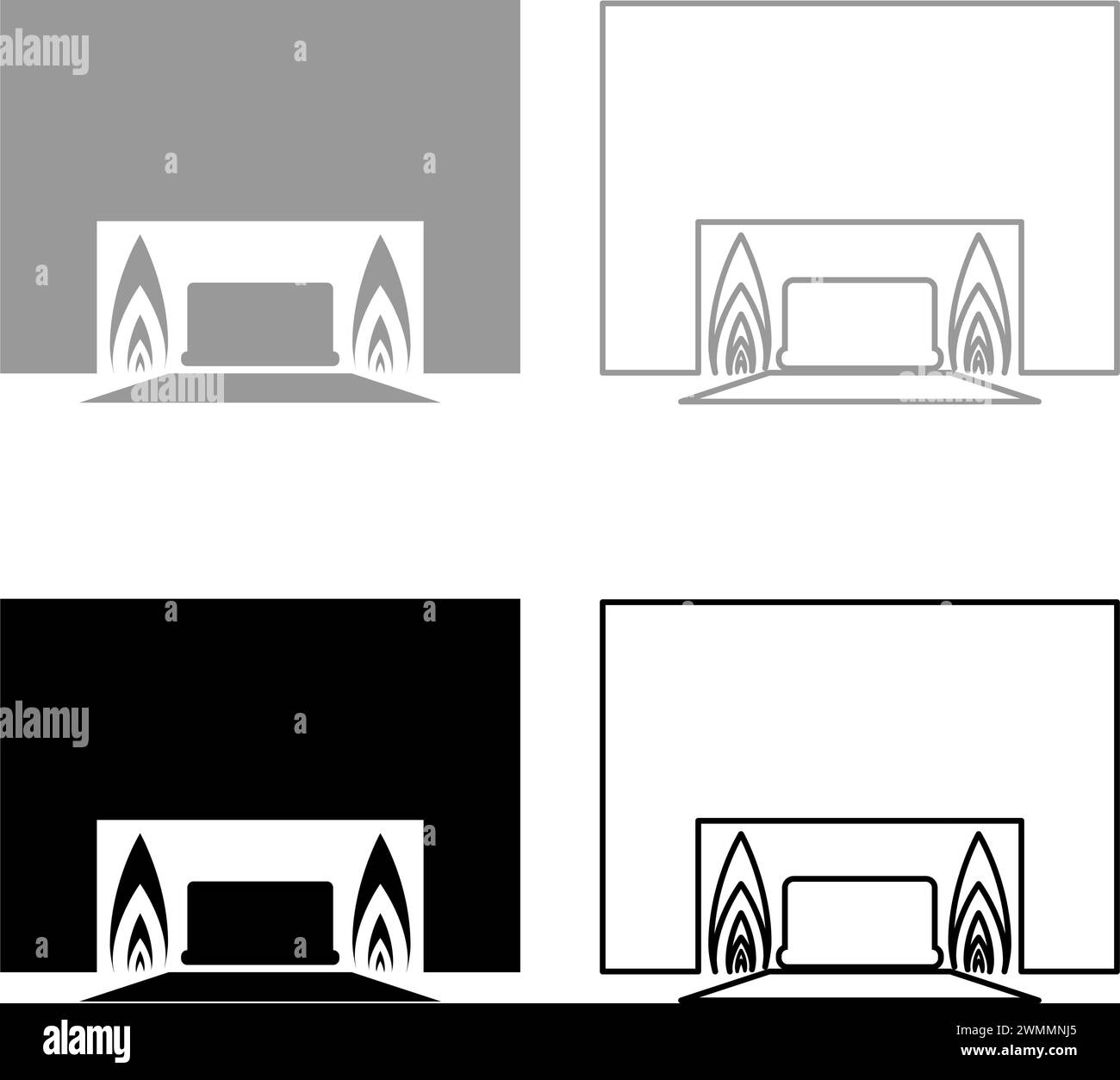 Krematorium Kremation Prozess der Kremation Krematorium Ausrüstung Set Symbol grau schwarz Farbe Vektor Illustration Bild einfache feste Füllung Umrisskontur Stock Vektor