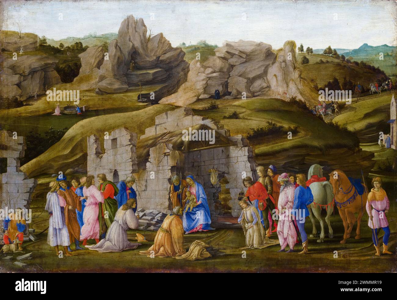 Filippino Lippi Gemälde, die Anbetung der Könige, Öl und Tempera auf Holz, um 1480 Stockfoto