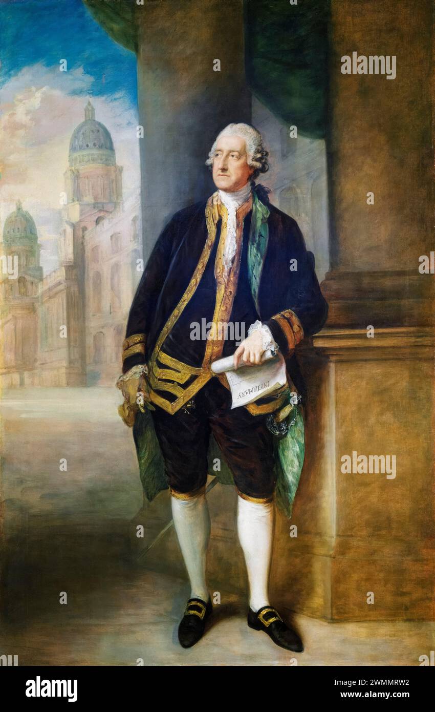 John Montagu (1718–1792), 4. Earl of Sandwich, Staatsmann, Politiker und Erfinder des Sandwiches, Porträtmalerei in Öl auf Leinwand von Thomas Gainsborough, 1783 Stockfoto