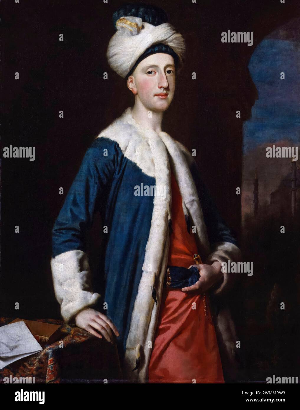 John Montagu (1718–1792), 4. Earl of Sandwich, Staatsmann, Politiker und Erfinder des Sandwiches, Portraitgemälde in Öl auf Leinwand von Joseph Highmore, 1740 Stockfoto