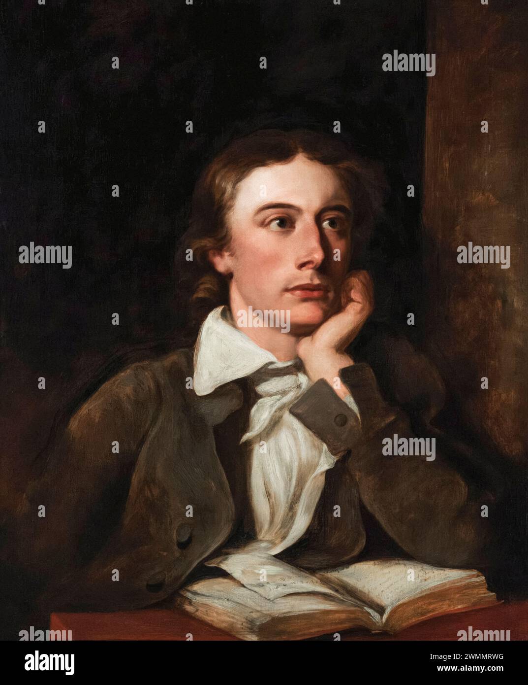 John Keats (1795–1821), englischer romantischer Dichter, Porträtgemälde in Öl auf Leinwand von William Hilton nach Joseph Severn, um 1822 Stockfoto