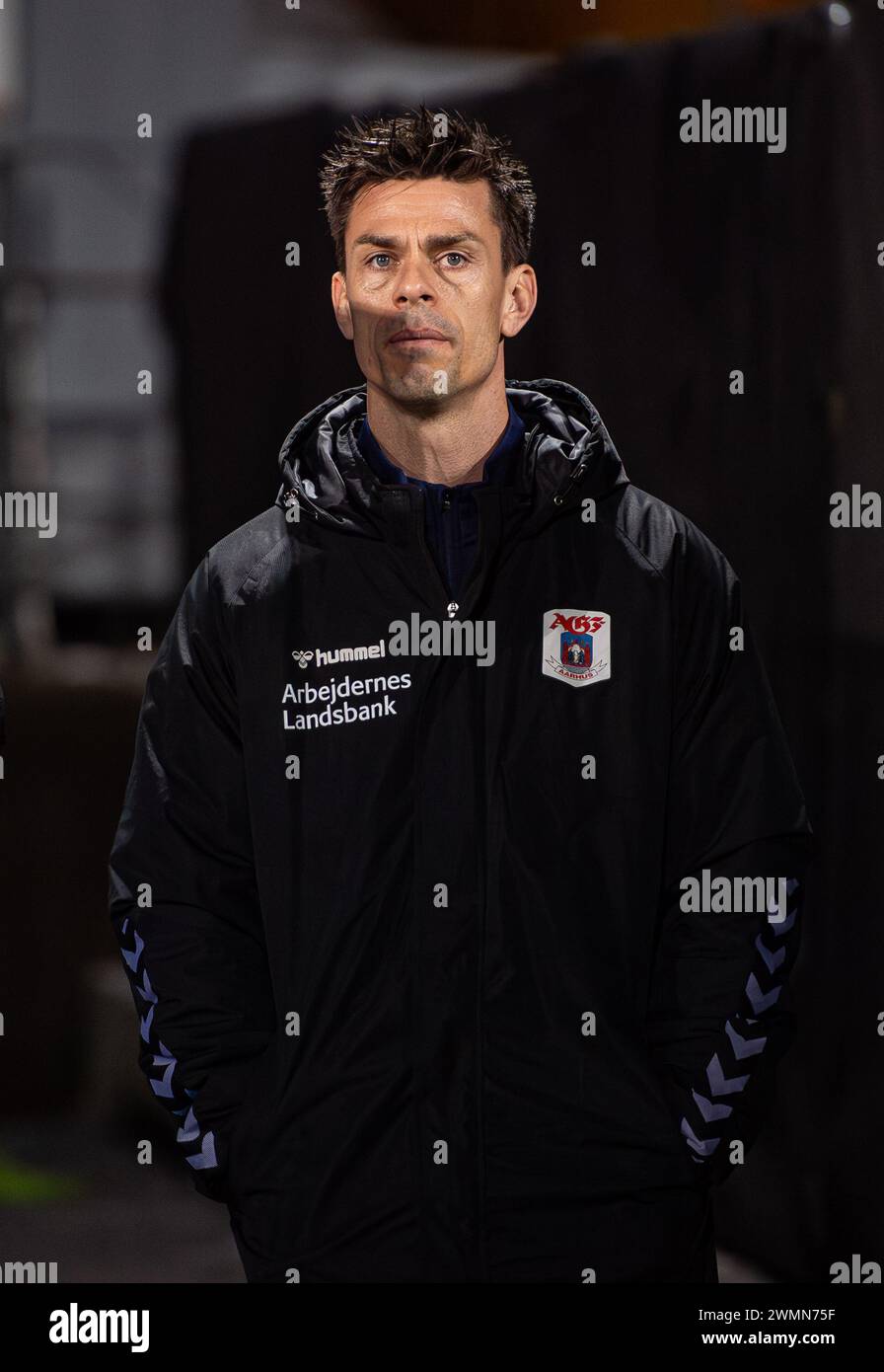 Aarhus, Dänemark. Februar 2024. Torhüter Jesper Hansen von AGF, der während des 3F Superliga-Spiels zwischen Aarhus GF und FC Midtjylland im Ceres Park in Aarhus gesehen wurde. (Foto: Gonzales Foto - Morten Kjaer). Stockfoto