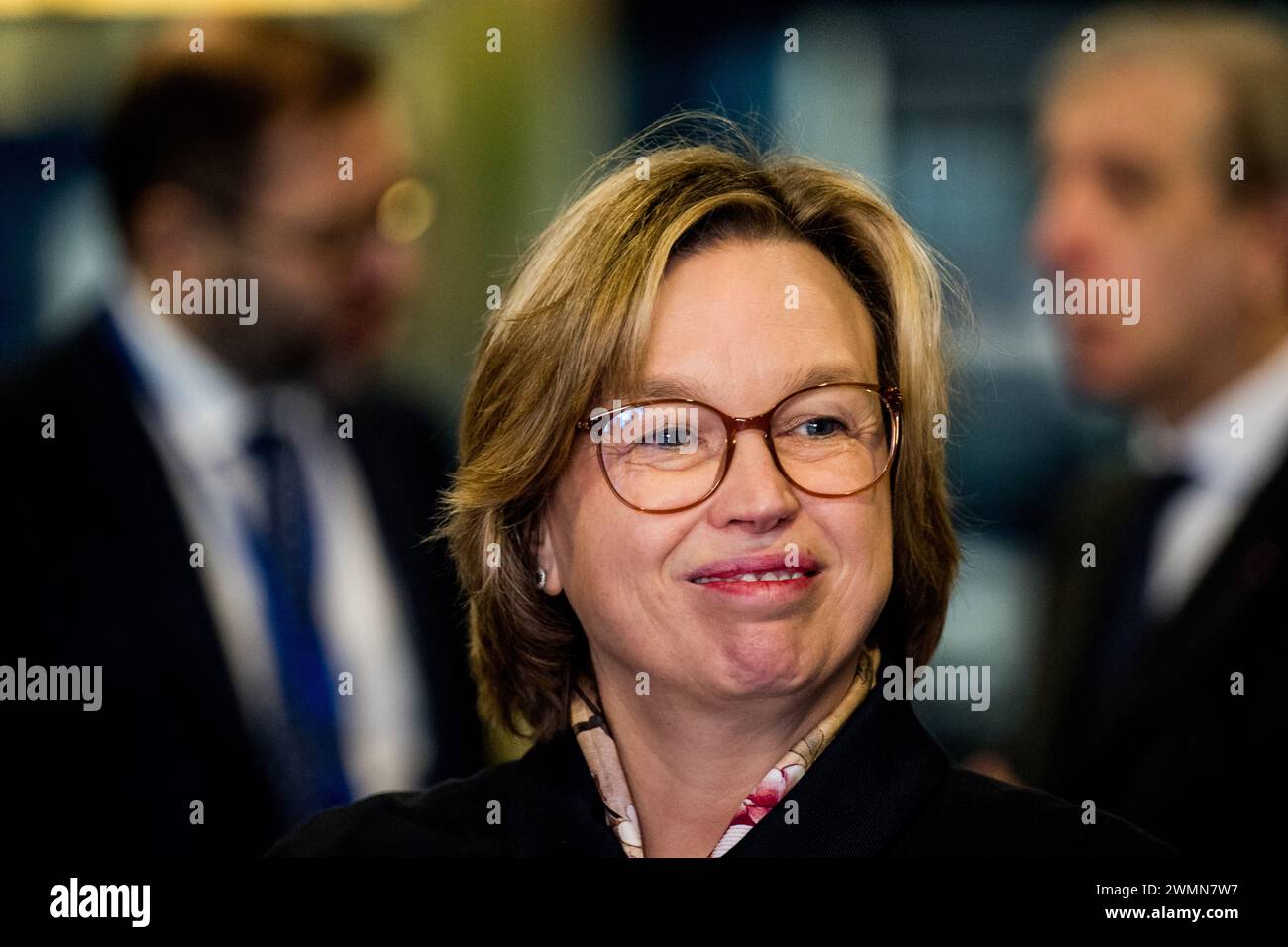 Den Haag, Niederlande. Februar 2024. Catherine de Bolle, Exekutivdirektorin von Europol, dargestellt während eines königlichen Besuchs im Europol-Hauptquartier in den Haag, Niederlande, Dienstag, den 27. Februar 2024. Europol ist die Europäische Polizeiagentur, die die Mitgliedstaaten der Europäischen Union bei der Verhütung und Bekämpfung aller Formen der schweren organisierten und internationalen Kriminalität, der Cyberkriminalität und des Terrorismus unterstützen soll. Quelle: Belga News Agency/Alamy Live News Stockfoto