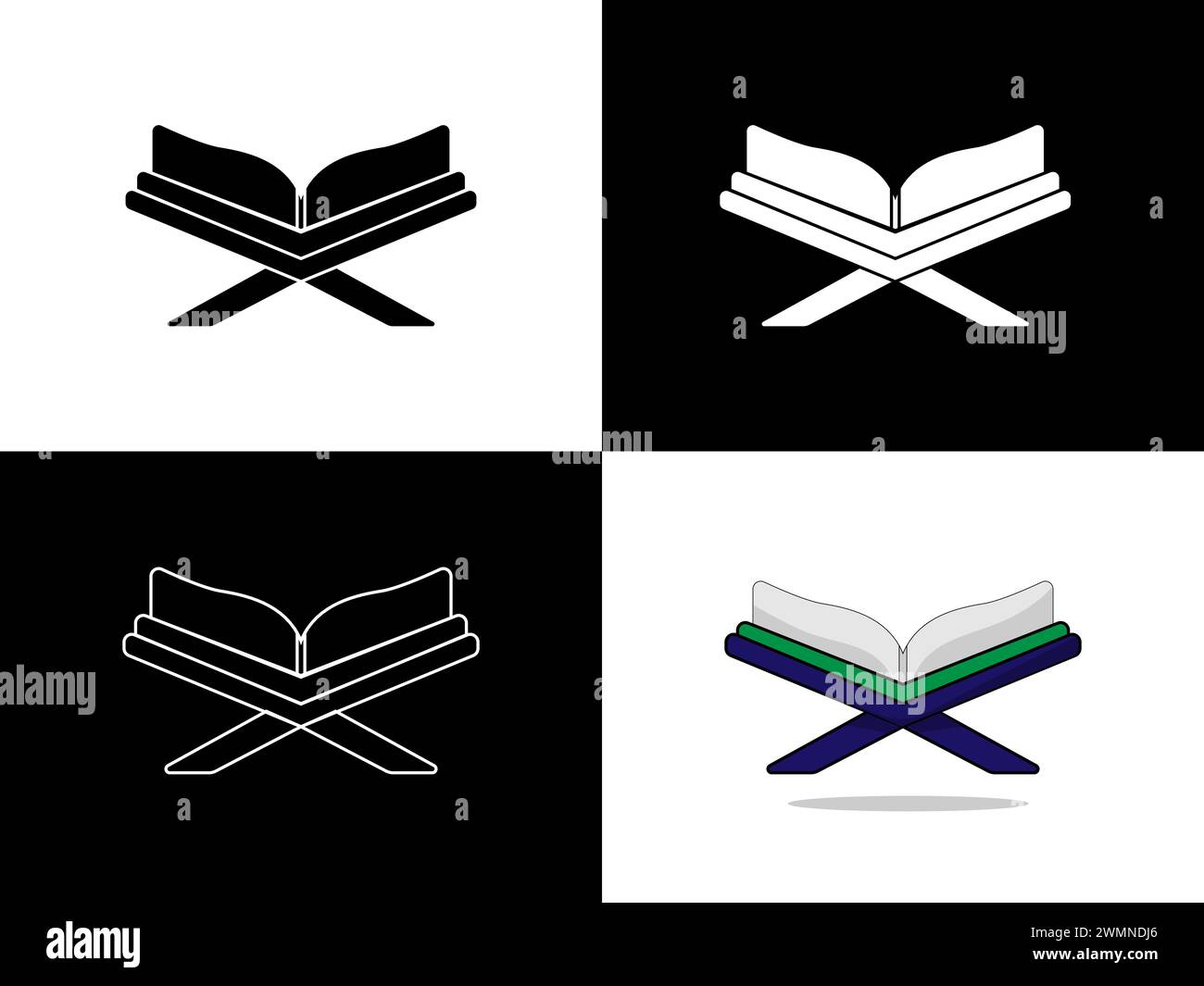 Kunst Illustration Design Icon Logo mit Silhouette Konzept Symbol des offenen Buches al quran Stock Vektor