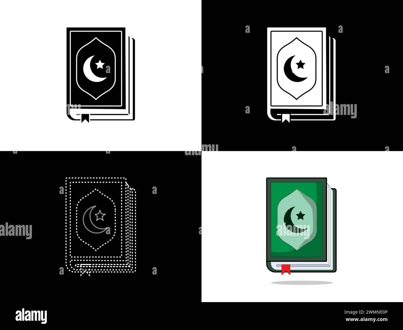 Kunst Illustration Design Icon Logo mit Silhouette Konzept Symbol des offenen Buches al quran Stock Vektor