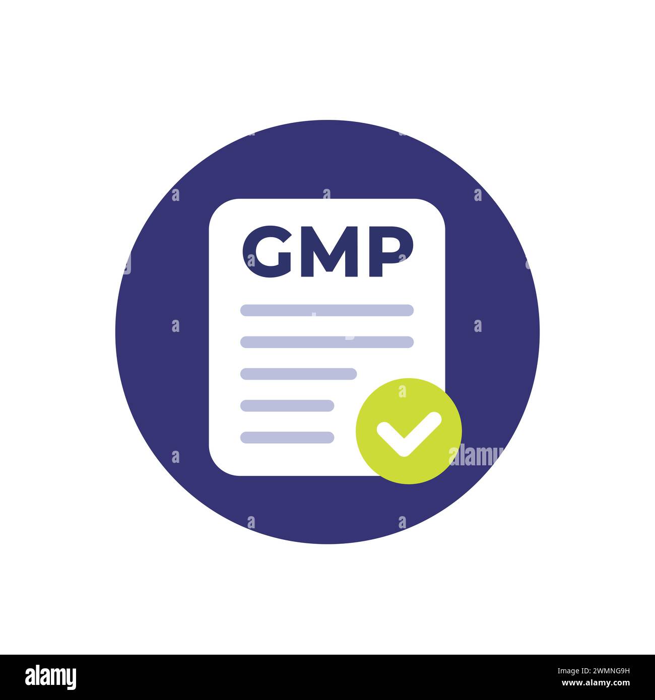 GMP-Symbol, Gute Herstellungspraxis, flacher Vektor Stock Vektor