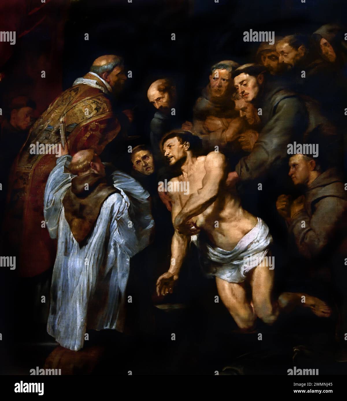 Die letzte Kommunion des Heiligen Franz von Assisi 1619 von Peter Paul Rubens. (1577-1640) Flämischer Künstler und Diplomat, Flämisch, Barock, Königliches Museum der Schönen Künste, Antwerpen, Belgien, Belgien Stockfoto