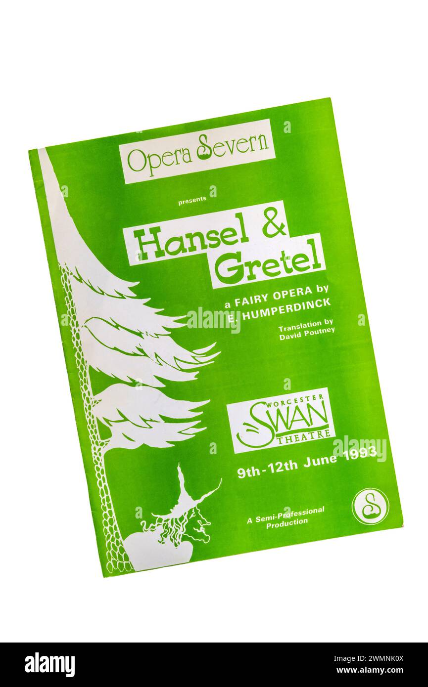 Worcester Swan Theatre Programm für die Opera Severn 1993 Inszenierung von Hänsel & Gretel von Engelbert Humperdinck. Stockfoto