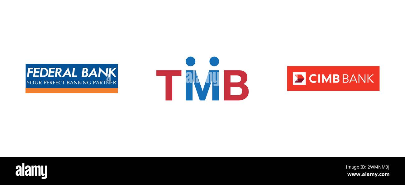 Federal Bank India, TMB Bank, CIMB Bank. Vektorillustration isoliert auf weißem Hintergrund. Stock Vektor