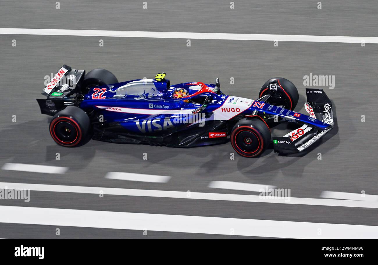 Sakhir, Bahrain. Februar 2024. BAHRAIN, Sakhir, 23. Februar: #22, Yuki TSUNODA, JAP, Team Visa Cash App RB Juniorteam während des dritten Tages der F1-Tests auf dem Bahrain International Circuit am 23. Februar 2024 in Bahrain, Formel-1-Vorsaison-Tests, Bild & Copyright Jerry ANDRE/ATP Images (ANDRE Jerry/ATP/SPP) Credit: SPP Sport Press Photo. /Alamy Live News Stockfoto