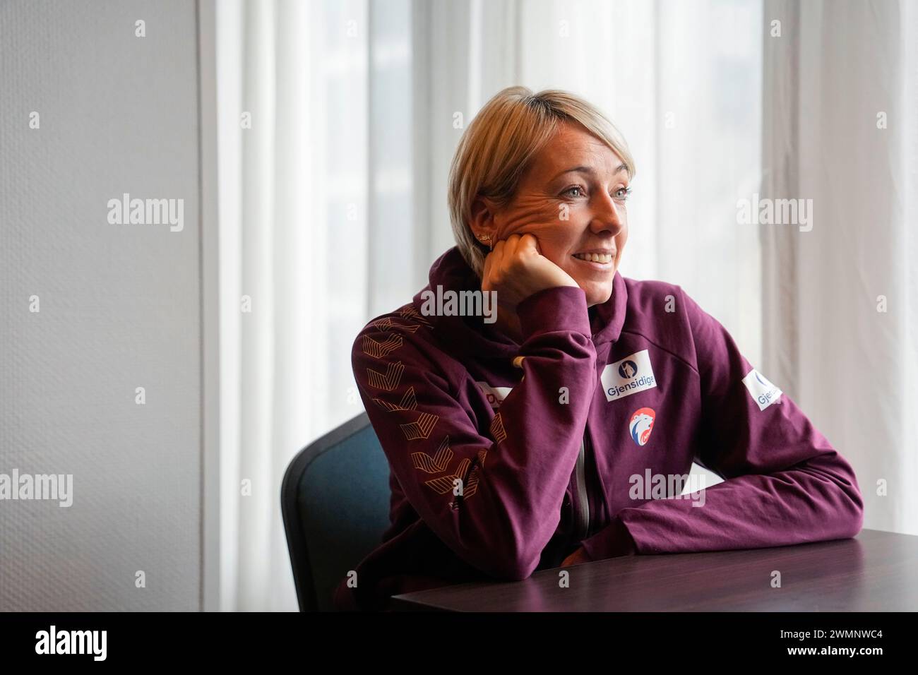 Fredrikstad 20240227.Katrine Lunde, Norwegens Handballnationalmannschaft der Frauen trifft auf die Presse, bevor sie morgen und am Sonntag beim EHF EURO Cup gegen Österreich antreten. Foto: Beate Oma Dahle / NTB Stockfoto