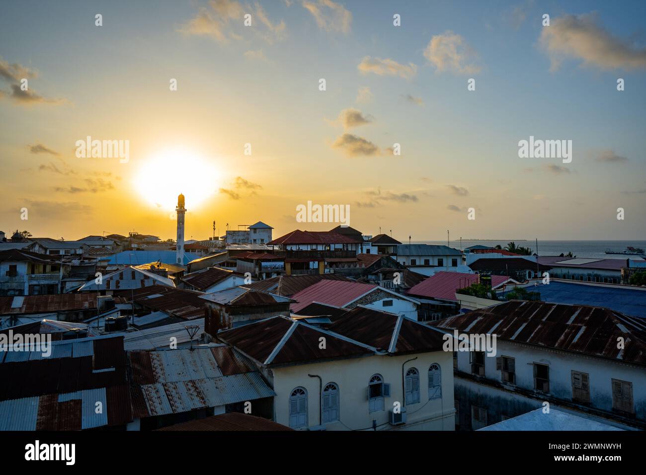 Sonnenuntergang über Stone Town, Sansibar Stockfoto