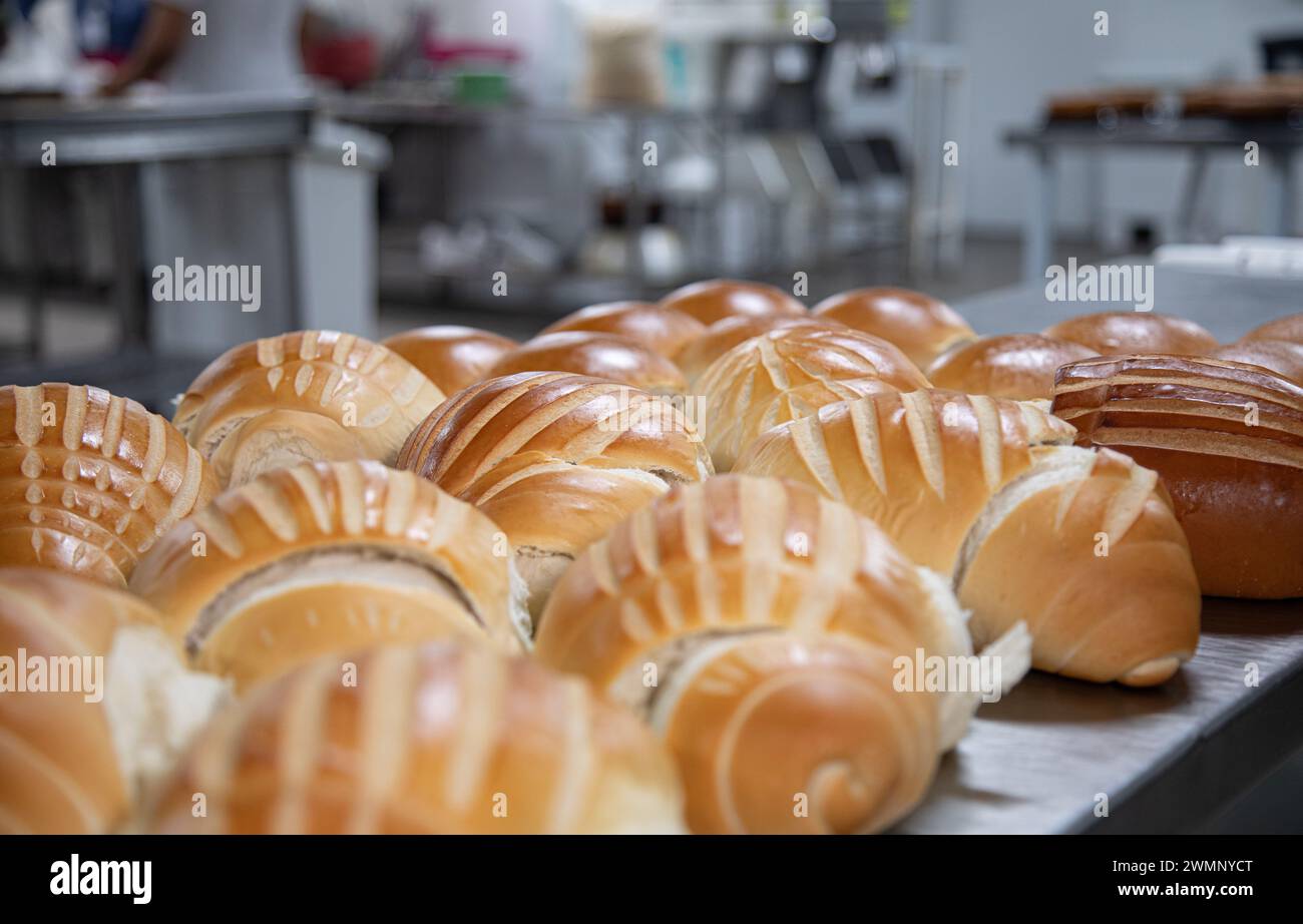 Brot wird in der Bäckerei hergestellt Stockfoto