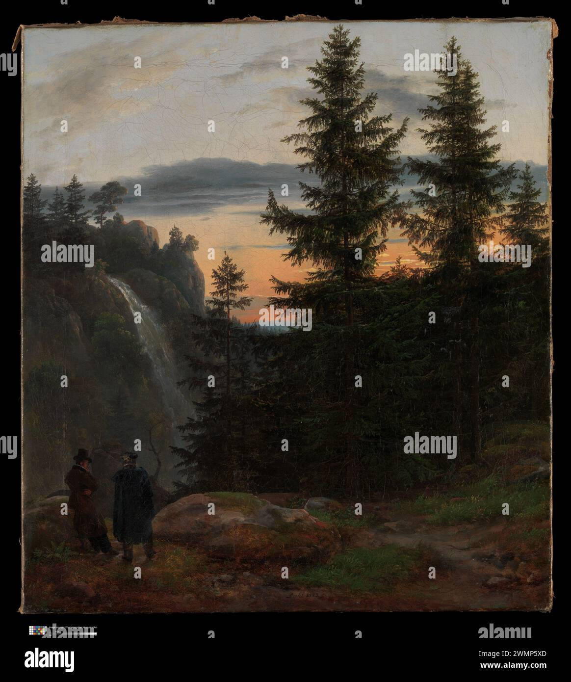 Johan Christian Dahl (Norwegisch, Bergen von 1782-1857 Dresden) Zwei Männer Von hinten gesehen vor einem Wasserfall, 1823 Öl auf Leinwand; 15 x 14 Zoll. (38,1 x 35,6 cm) Das Metropolitan Museum of Art, New York, Private Collection, Oslo (L.2007.78.2) http://www.metmuseum.org/Collections/search-the-collections/439344 Stockfoto