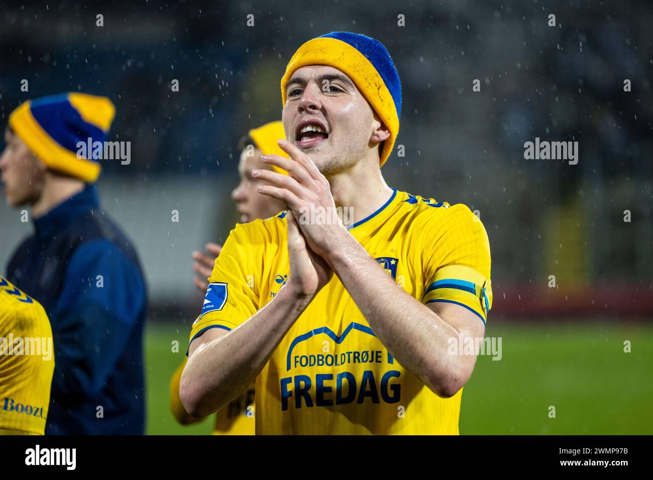 Odense, Dänemark. Februar 2024. Jacob Rasmussen aus Broendby, WENN er nach dem 3F Superliga-Spiel zwischen Odense BK und Broendby IF im Nature Energy Park in Odense gesehen wurde. (Foto: Gonzales Foto - Teis Markfoged). Stockfoto