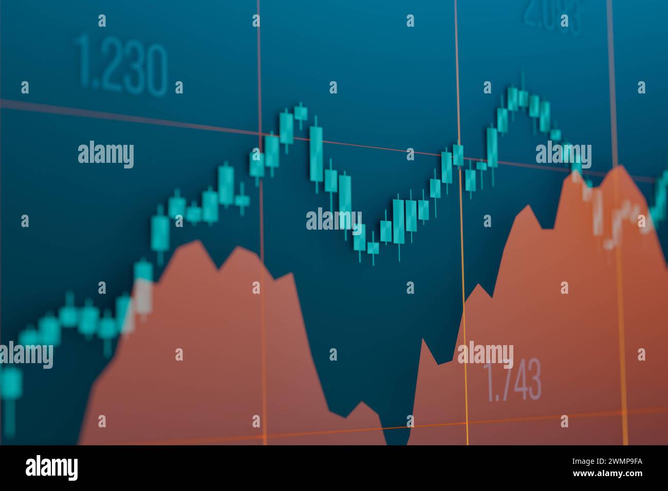 Diagramme, Balkendiagramme, Zahlen und Linien, Börsenkonzept. Diagramme, Balkendiagramme, Zahlen und Linien, Börsenkonzept. Geschäft, Fortschritt, Wachstum, mA Stockfoto