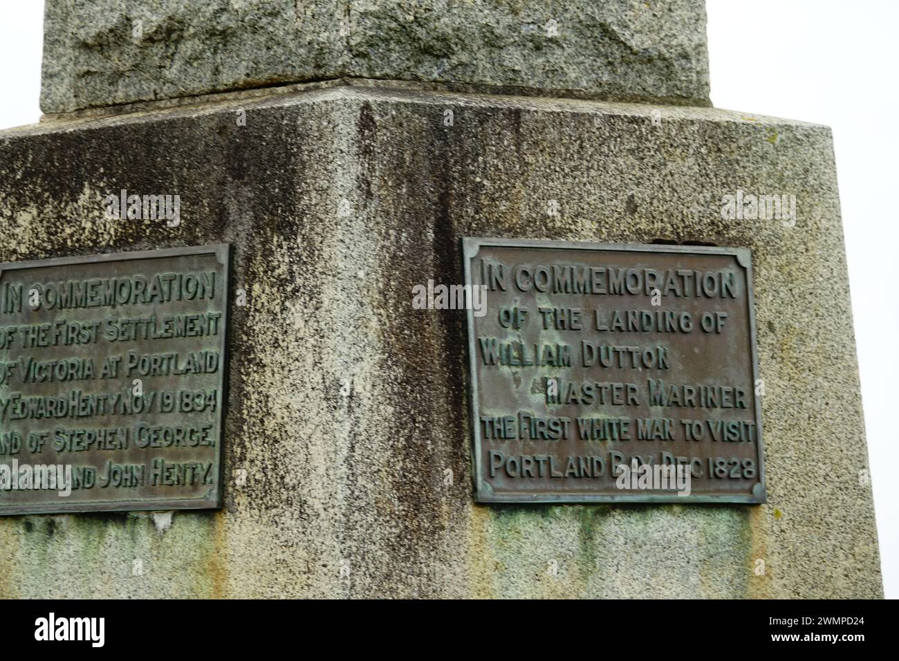 Denkmal für William Dutton erster Weißer Portland Australien Victoria Indischer Ozean Stockfoto