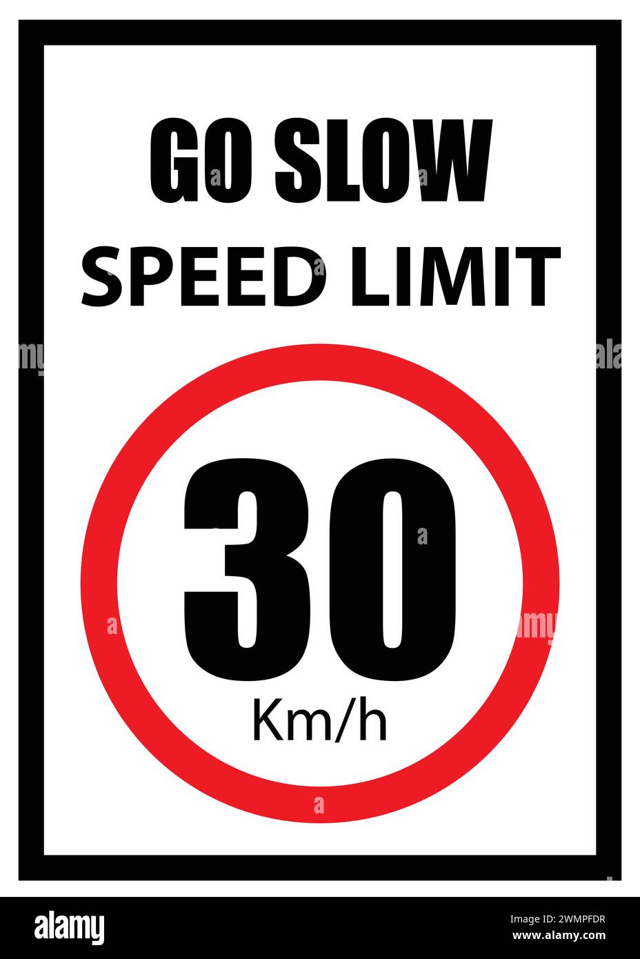 Geschwindigkeitsbegrenzungsschild, 30 km/h-Schild, langsam fahren, Geschwindigkeitsbegrenzungsschild mit rotem Rand Stock Vektor