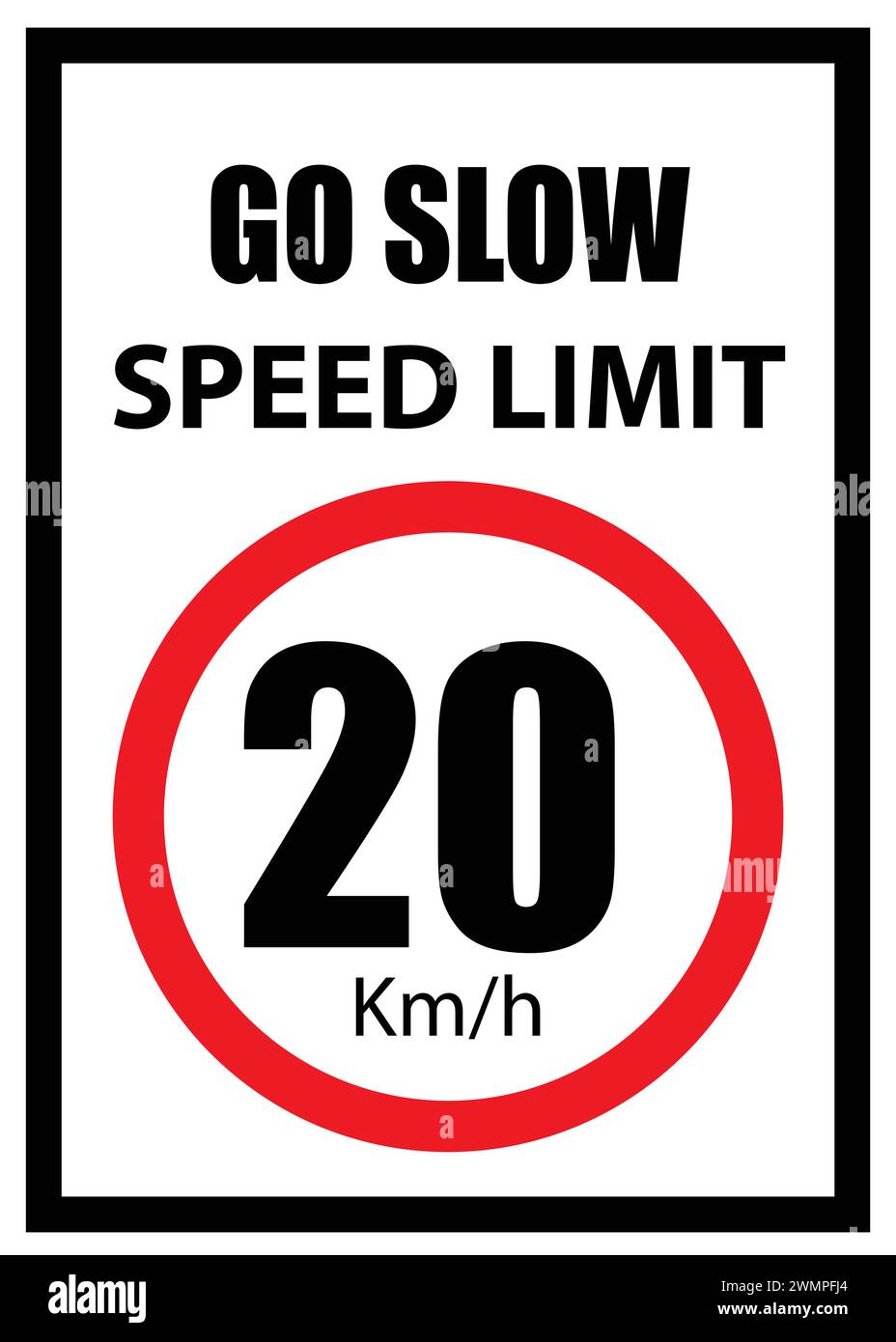 Geschwindigkeitsbegrenzungsschild, 20 km/h-Schild, langsam fahren, Geschwindigkeitsbegrenzungsschild mit rotem Rand Stock Vektor