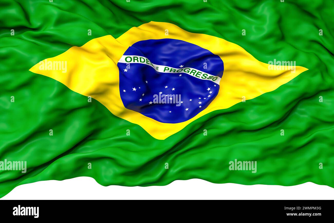 Feiern Sie den brasilianischen Unabhängigkeitstag mit der lebhaften Bewegung der brasilianischen Flagge, die im Wind winkt Stockfoto