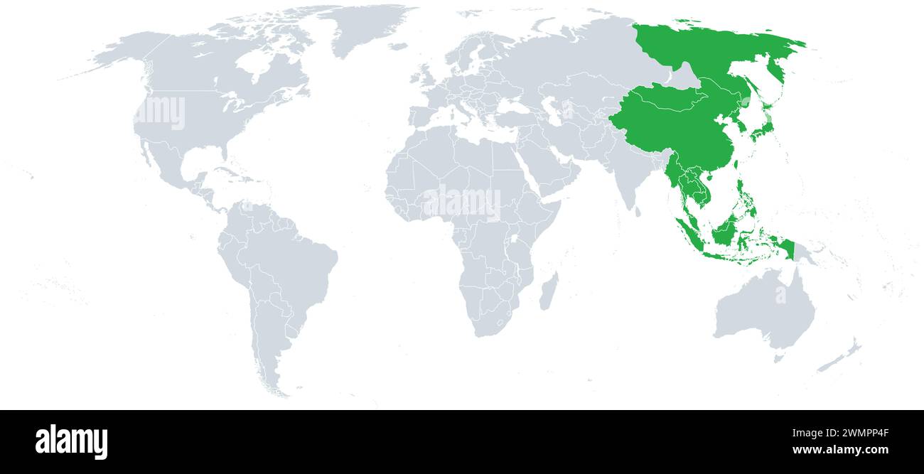 Politische Karte des Fernen Ostens. Geografische Region, die den östlichsten Teil des asiatischen Kontinents umfasst, einschließlich Ost-, Nord- und Südostasien. Stockfoto
