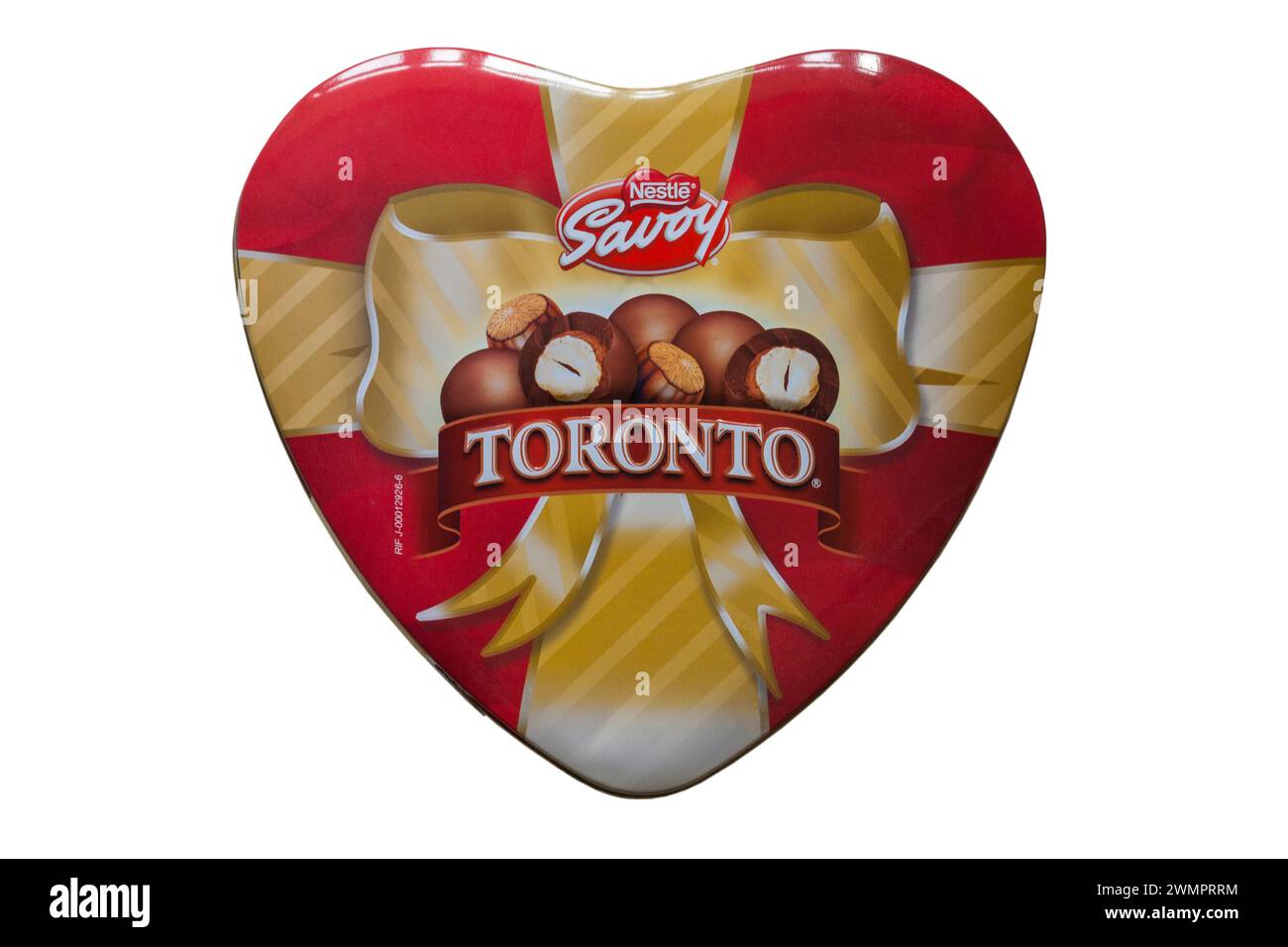 Dose von Nestlé Nestle Savoy Toronto isoliert auf weißem Hintergrund - Haselnuss bedeckt mit Schokolade Stockfoto