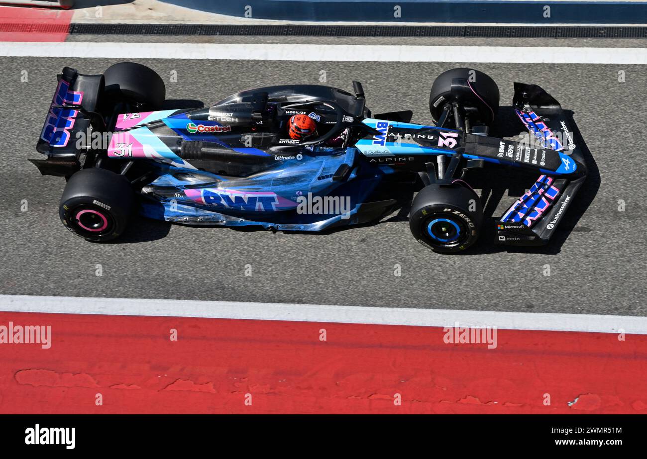 Sakhir, Bahrain. Februar 2024. BAHRAIN, Sakhir, 21. Februar: #31, Esteban OCON, FRA, Alpine F1 Team am ersten Tag der F1-Tests auf dem Bahrain International Circuit am 21. Februar 2024 in Bahrain, Formel 1-Vorsaison-Tests, Bild & Copyright Jerry ANDRE/ATP Images (ANDRE Jerry/ATP/SPP) Credit: SPP Sport Press Photo. /Alamy Live News Stockfoto