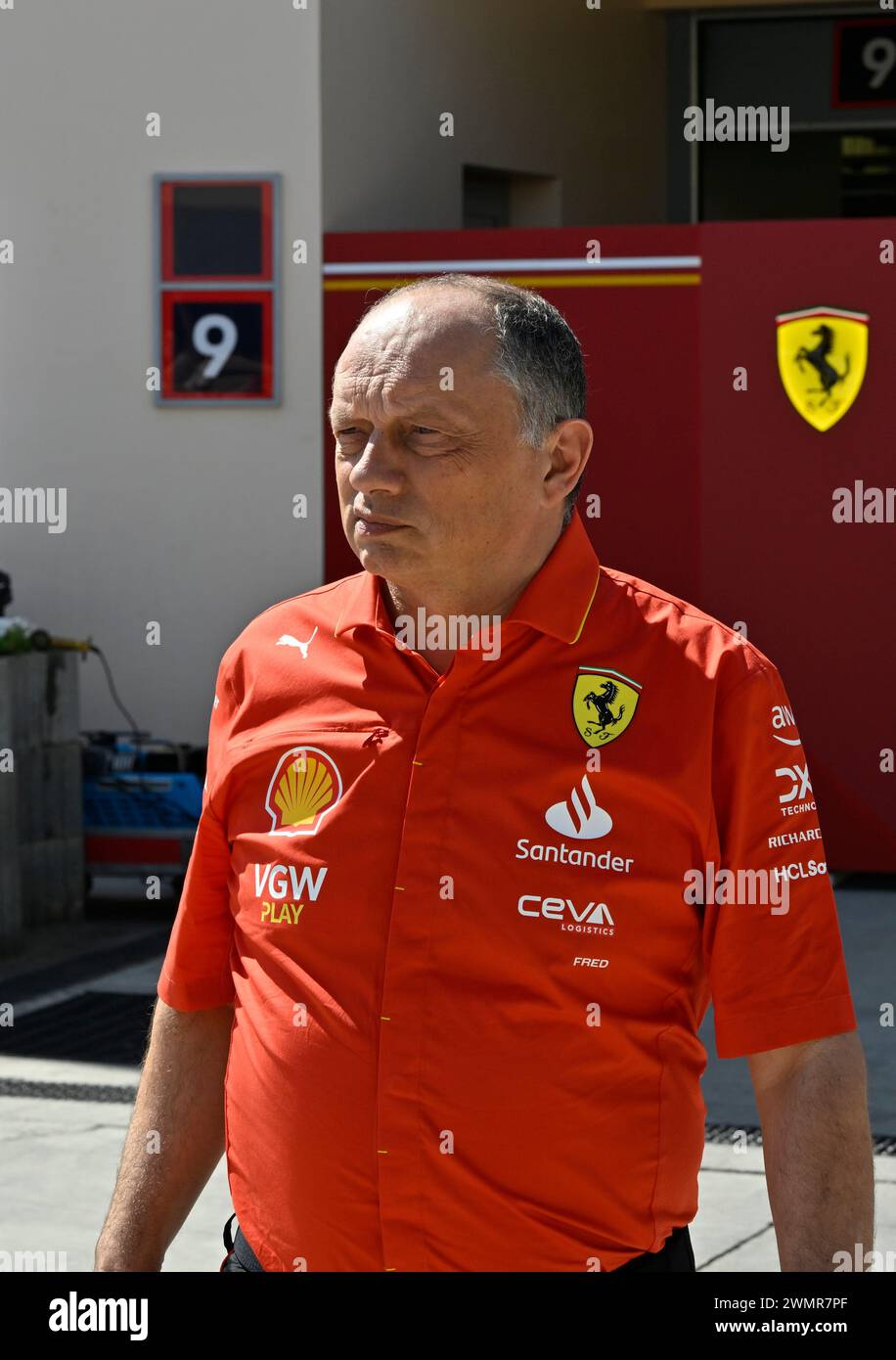 Sakhir, Bahrain. Februar 2024. BAHRAIN, Sakhir, 22. Februar: FrŽdŽric Vasseur (FRA), Teamchef Scuderia Ferrari F1 während des zweiten Tages der F1-Tests auf dem Bahrain International Circuit am 22. Februar 2024 in Bahrain, Formel-1-Tests vor der Saison, Bild & Copyright Jerry ANDRE/ATP Images (ANDRE Jerry/ATP/SPP) Credit: SPP Sport Pressefoto. /Alamy Live News Stockfoto