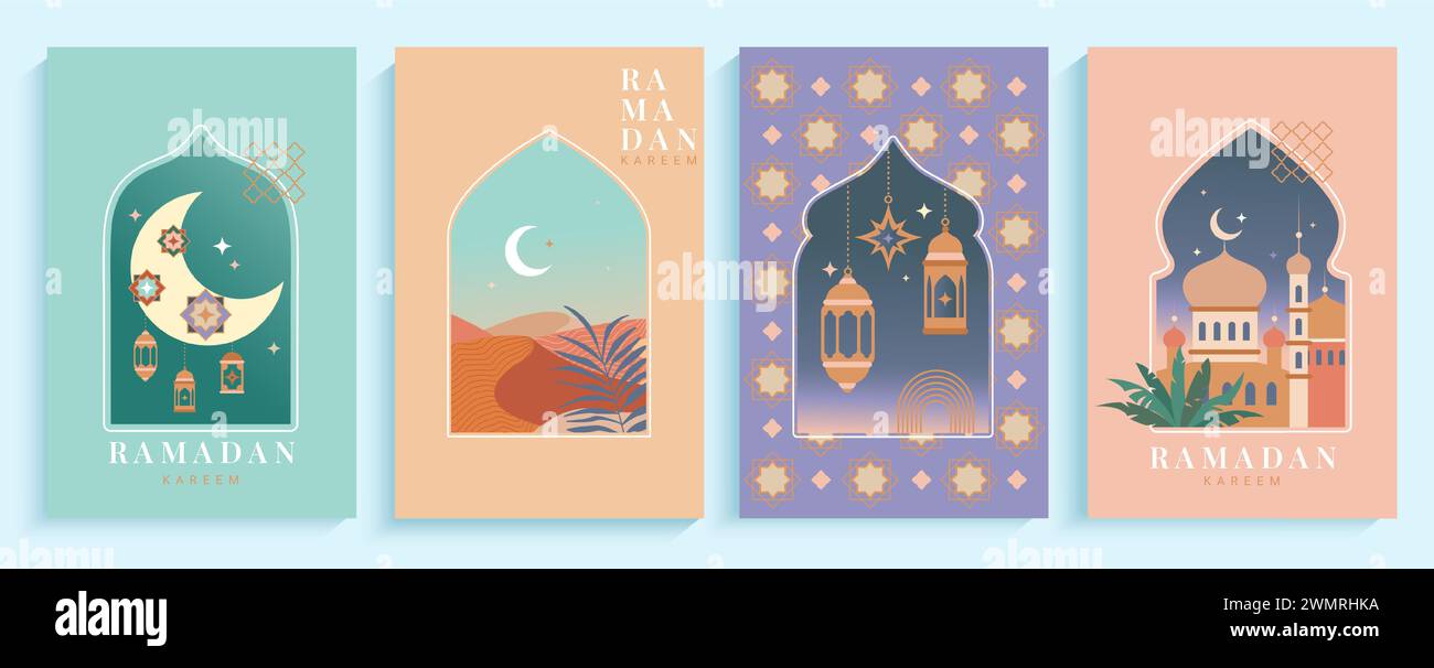 Set islamischer Grußkarten, Einladungsposter. Stock Vektor