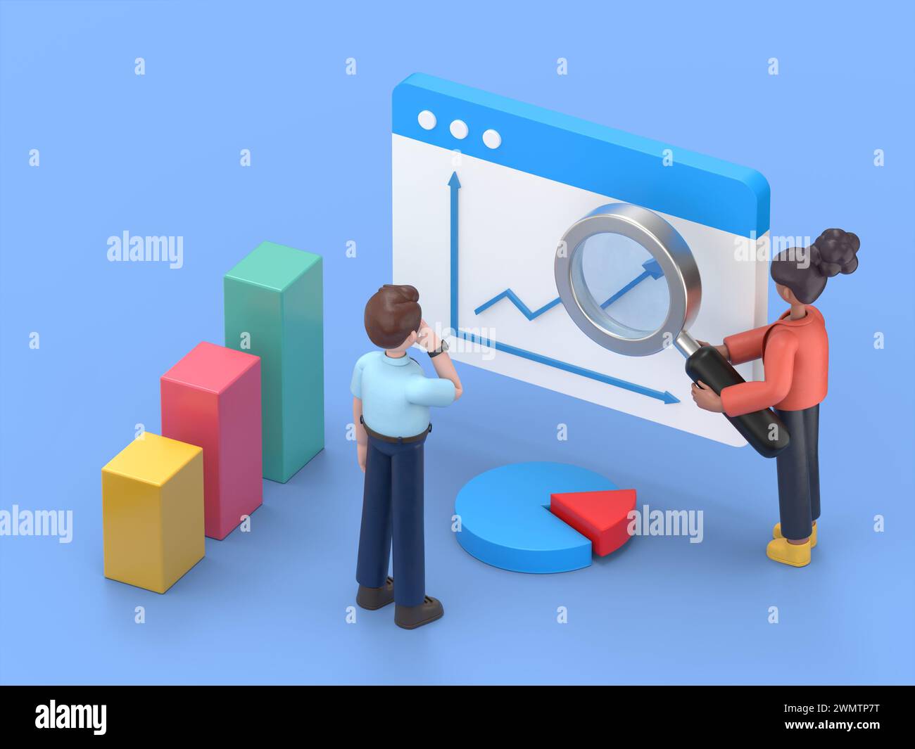 Personenzeichen, die mit Data Visualization arbeiten. Mann und Frau ...