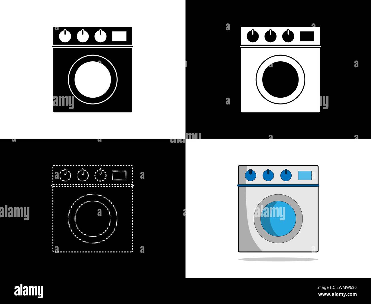 Design-Icon-Logo mit Silhouette-Konzept-Symbol für Waschmaschine Stock Vektor