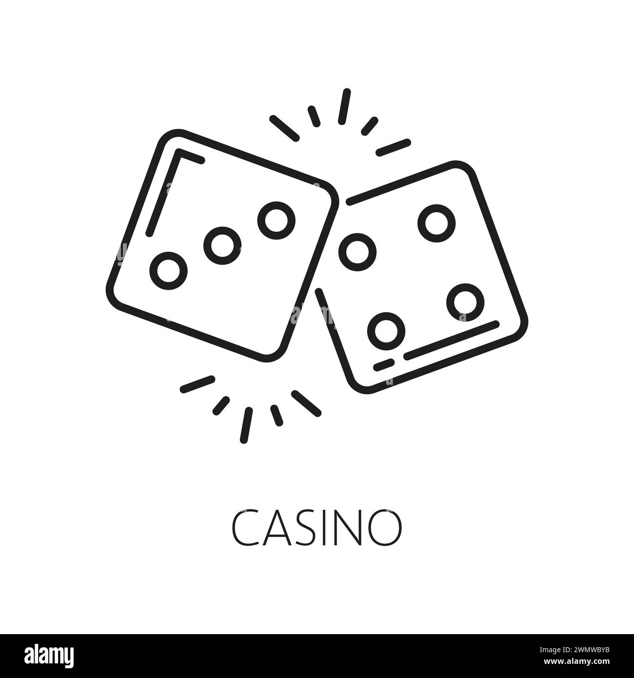 Casino Würfel, Brettspiel Stücke isolierte Poker Cubes dünne Linie Symbol. Vector Casino Hotelservice, Glücksspiele im Restaurant Stock Vektor