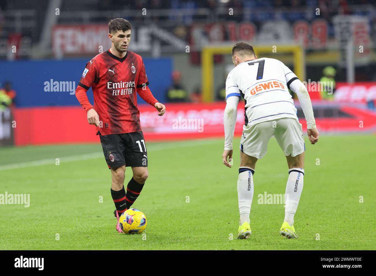 Mailand Italien - 26. Februar 2024 - AC Milan vs Atalanta - Serie A 2023/2024 - Christian Pulisic (11 AC Milan) Stockfoto