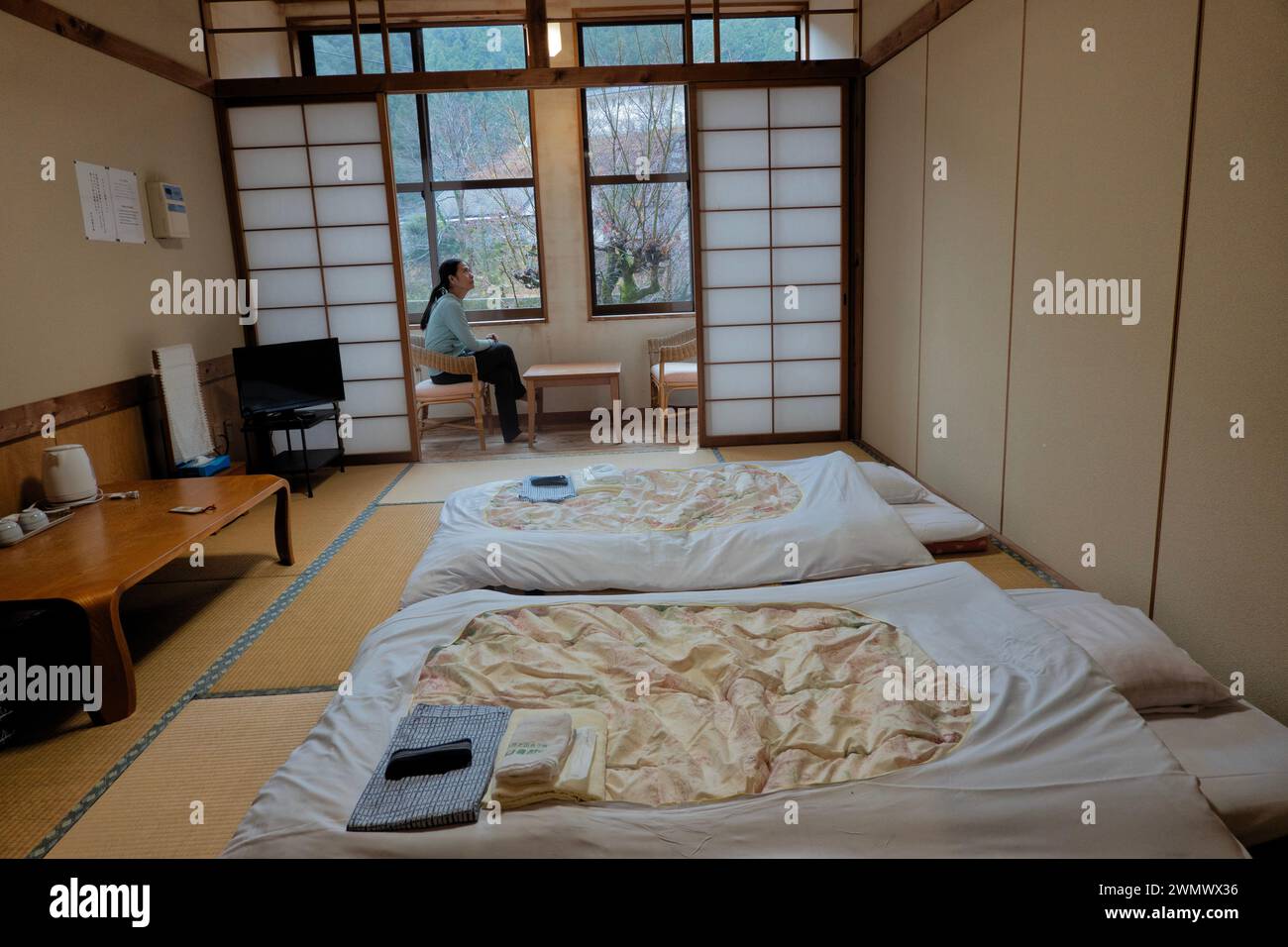 Die Schule Shizen-No-IE wurde in ein Gästehaus an der Kumano Kodo Nakahechi Route, Koguchi, Wakayama, Japan umgewandelt Stockfoto