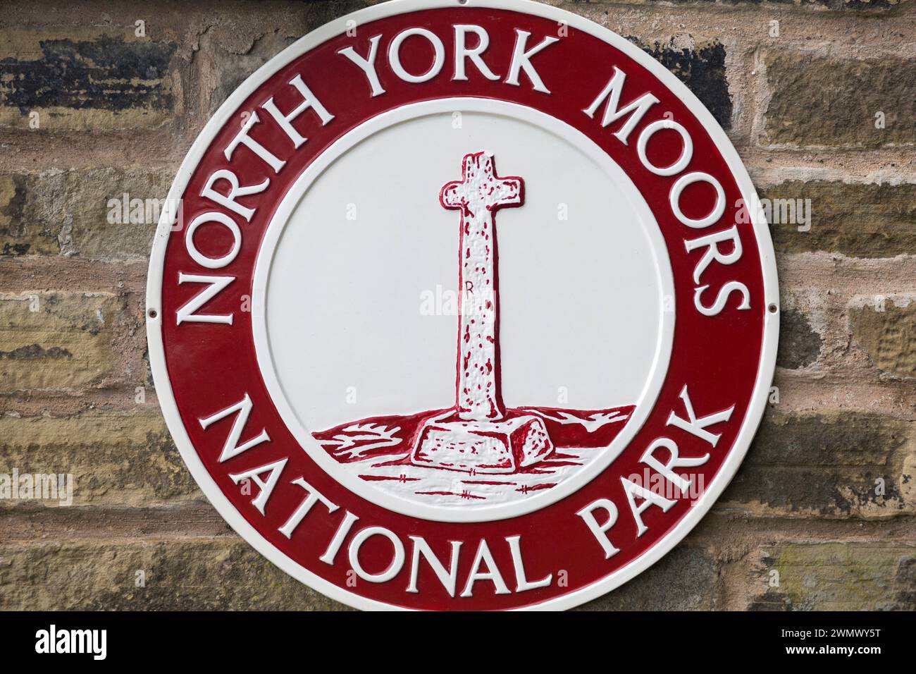Wegweiser zum Nationalpark Yorkshire, North Yorkshire Moors. Stockfoto