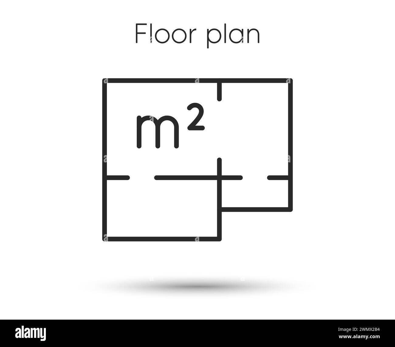 Zeilensymbol für Hausplan. Hausarchitektur Grundrissschild. Symbol für Wohnfläche auf Quadratmetern. Vektor Stock Vektor