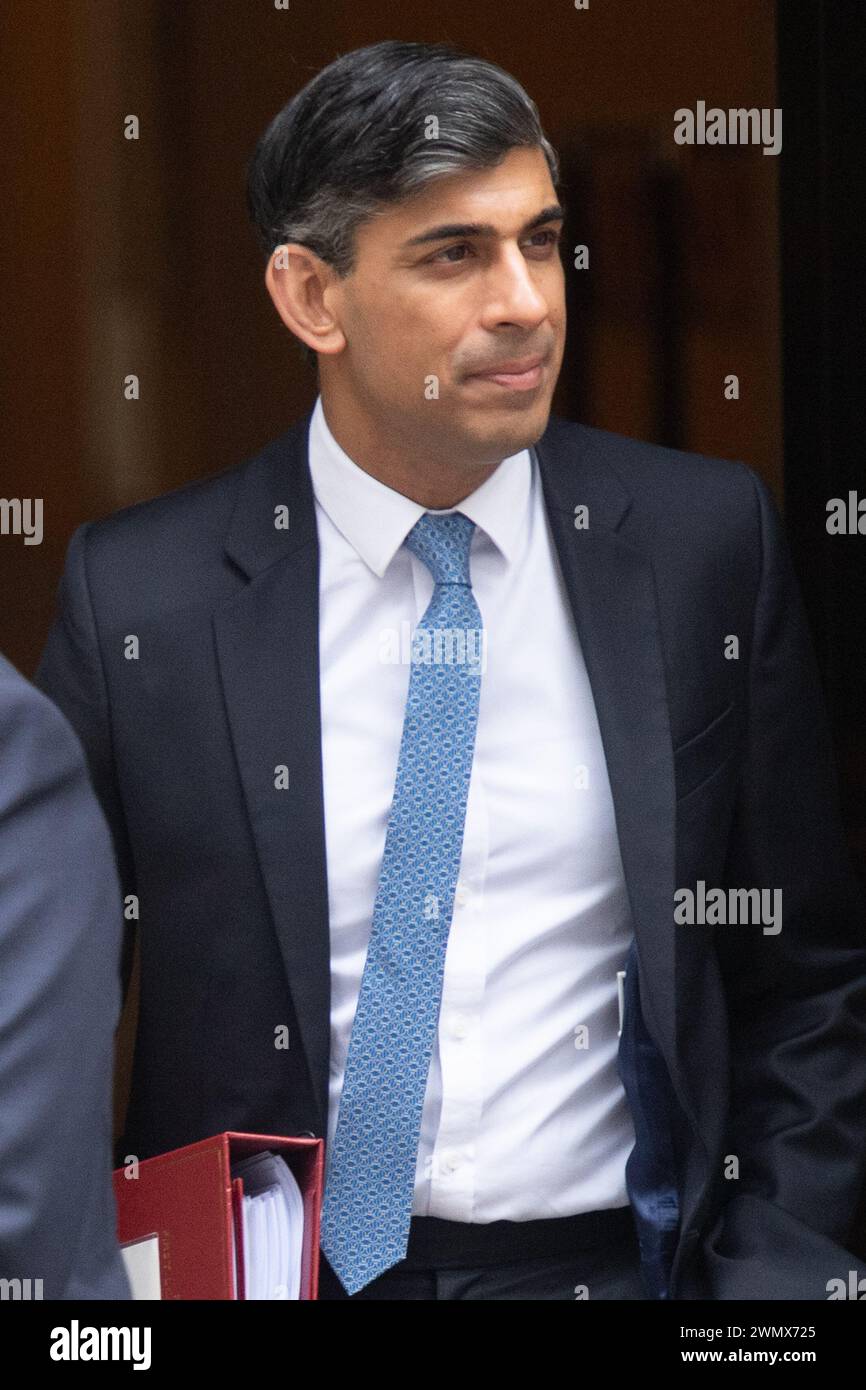 London, Großbritannien. Februar 2024. Der britische Premierminister Rishi Sunak reist in die Downing Street. Quelle: Justin Ng/Alamy Live News. Stockfoto