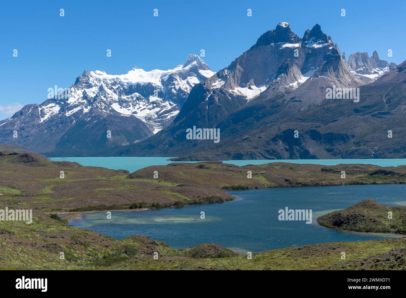 Lago Sarmiento, Nationalpark Torres del Paine, Parque Nacional Torres del Paine, Cordillera del Paine, Türme des blauen Himmels, Region de Magallanes Stockfoto