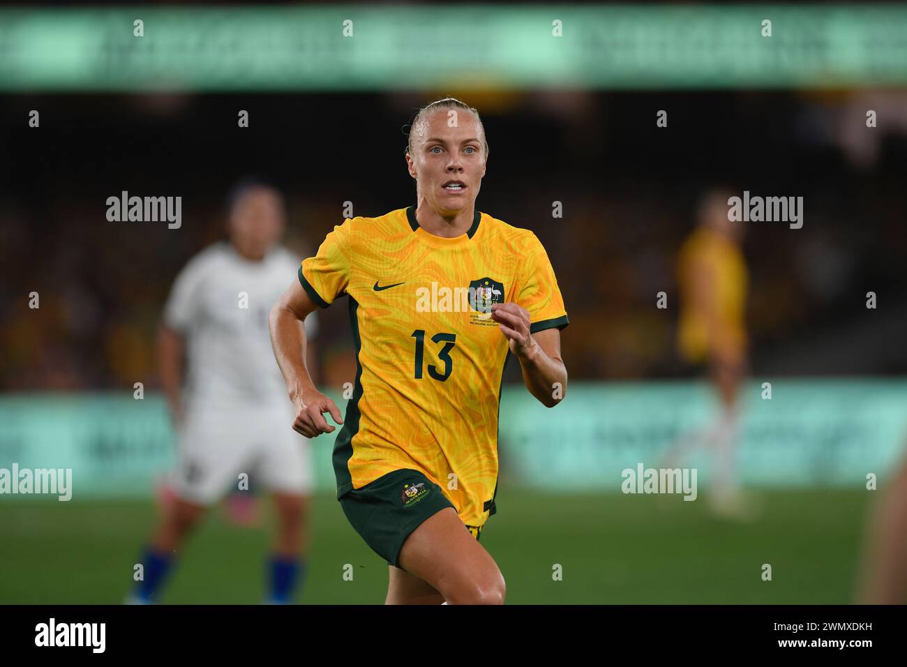 MELBOURNE, AUSTRALIEN, 28. Februar 2024. Tameka Yallop im Marvel Stadium von Melbourne 2024 beim AFC Olympischen Qualifikationsturnier R3 Australien gegen Usbekistan. Quelle: Karl Phillipson/Alamy Live News Stockfoto