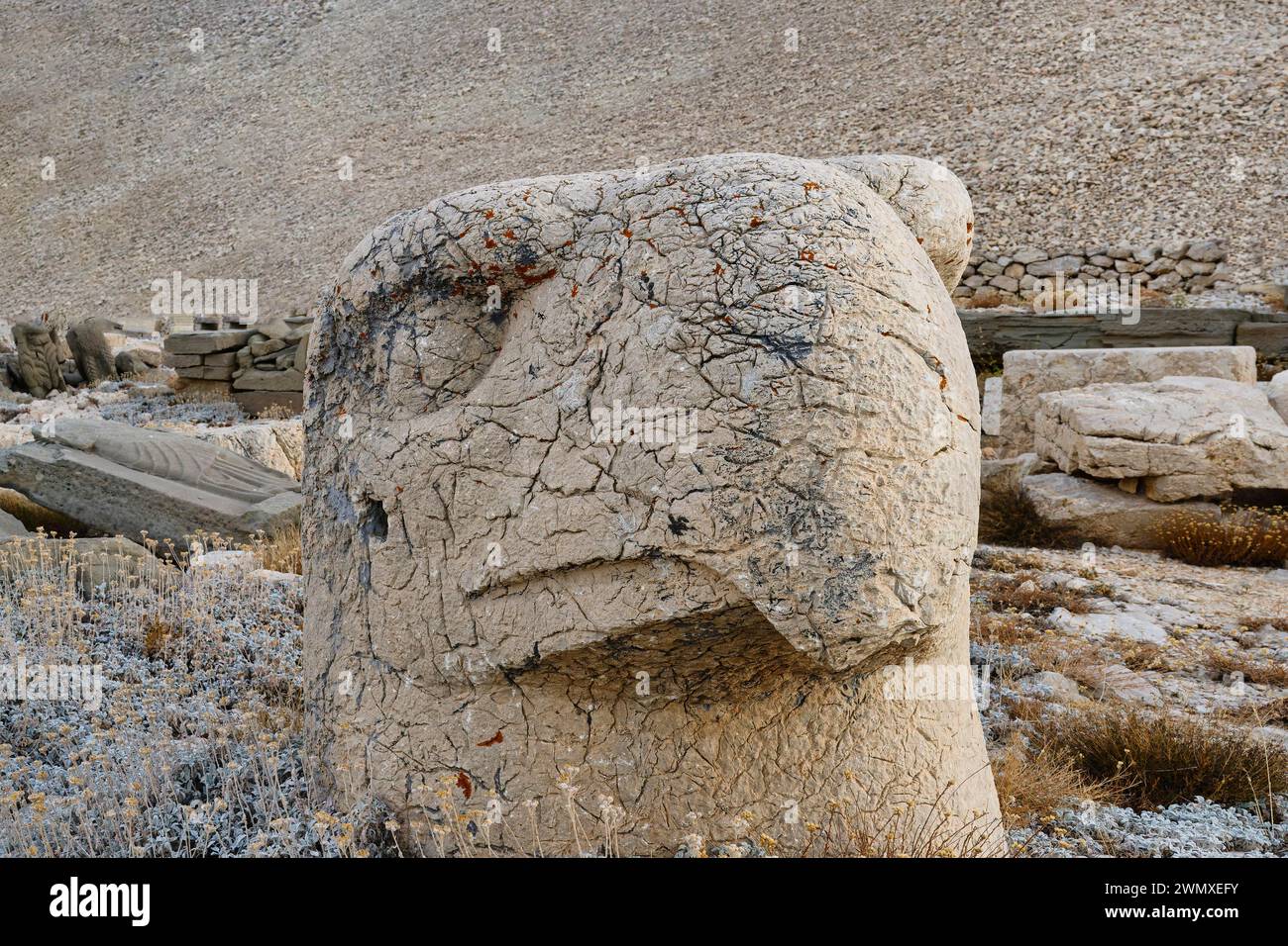 Adlerstatue in der Nähe des Grabes des Kommagenen Königs Antiochus I. auf dem Gipfel des Mount Nemrut, Provinz Adiyaman, Türkei Stockfoto