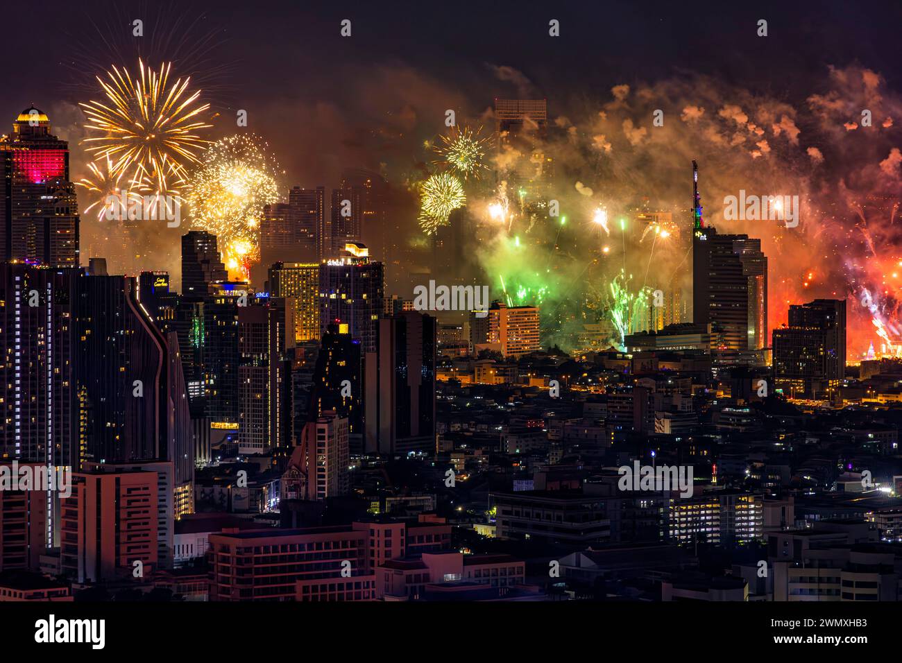 Feuerwerk, Silvester, Skyline von Bangkok, Thailand Stockfoto