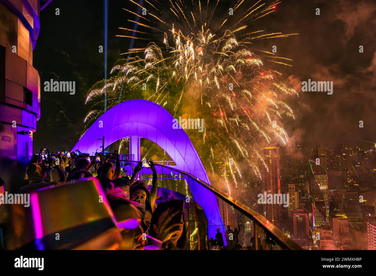 Feuerwerk, Silvester, Skyline von Bangkok, Thailand Stockfoto