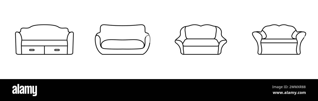 Set von einfachen trendigen Sofas Vektor. Logo für Wohnmöbel. Konzeptsymbol für Möbelfirmen Vektor. Stock Vektor